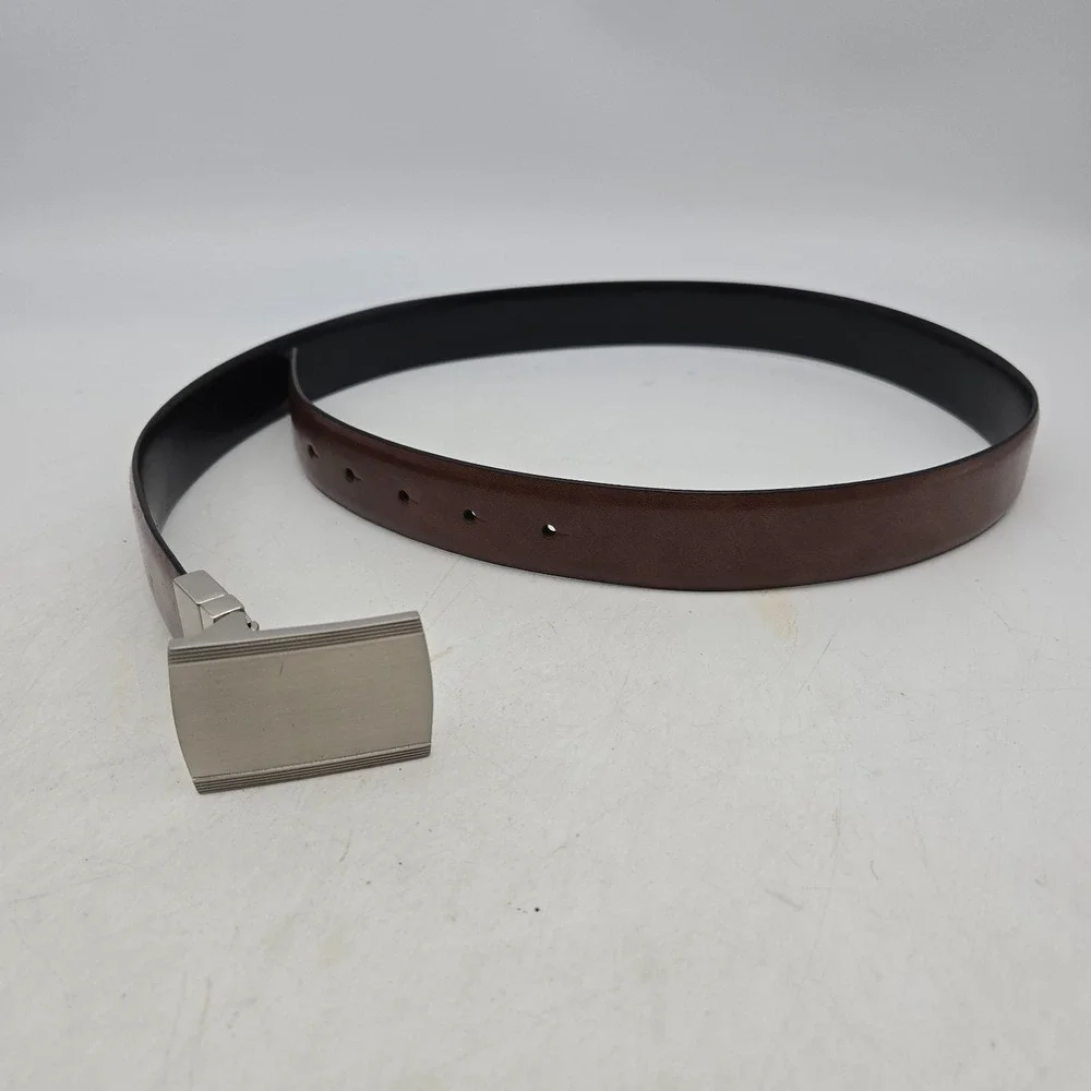 Structure Belt Brown Black Reversible Syn Leather Dress Mens 36 Gunmetal Buckle